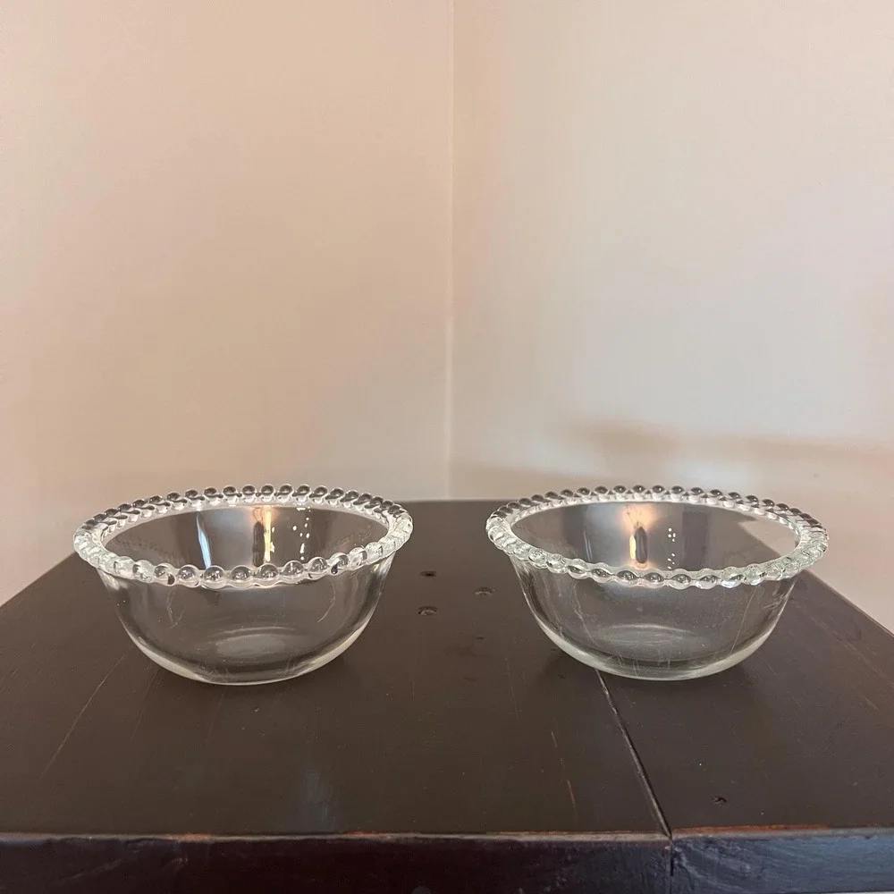 Vintage Clear Glass Beaded Rim Bowls Set of 2 Small Serving Dessert Condiment
